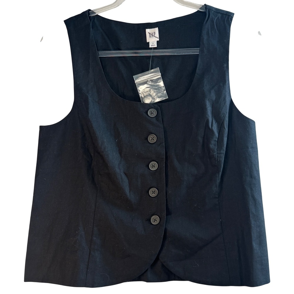 GAP Womens Black Linen Blend Scoop Neck Vest Waistcoat Sz S Quiet Luxury Capsule